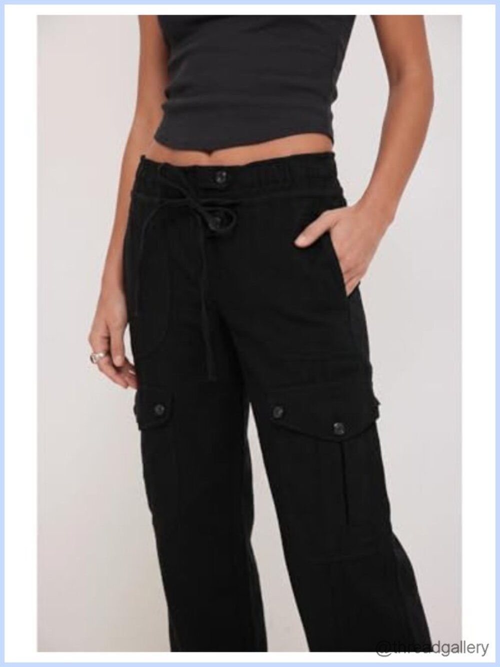 High Waist Cargo Pants Wide Leg Drawstring Trousers with Pockets - Picture 2 of 5